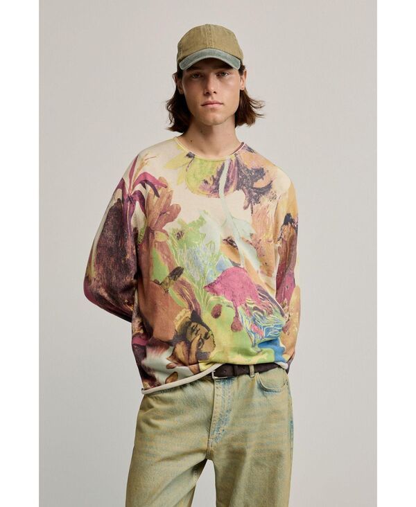 デジグアル メンズ アウター ニット・セーター プリント Desigual Mens Gaugin Printed Sweater Medium beige ベージュ