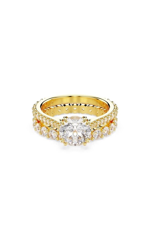 スワロフスキー レディース アクセサリー 指輪 Swarovski Stilla Set of 2 Crystal Solitaire Band Rings White Gold ホワイト