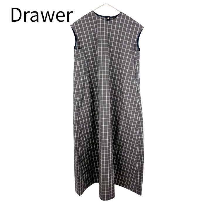 Lucky36様★美品 ドゥロワー Drawer ロングワンピース グレー Drawer ドゥロワー チェック ワンピース グレー 36 コットン ロング