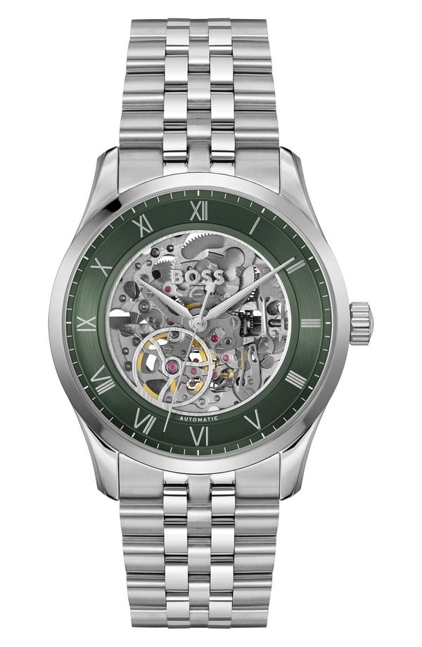 ボス メンズ アクセサリー 腕時計 BOSS Principle Skeleton Automatic Bracelet Watch 41mm Dark Green グリーン 68,640円