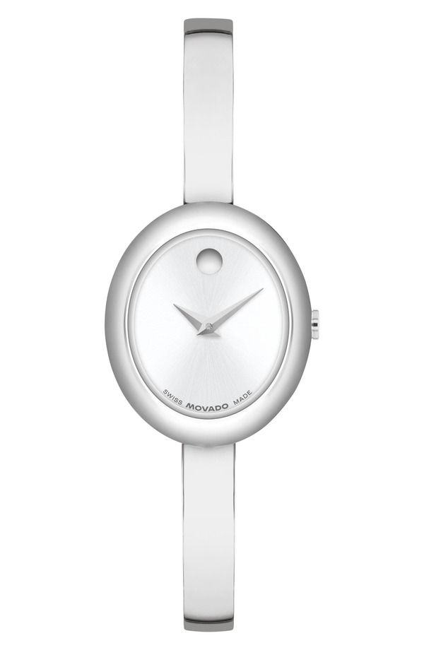 Movado 여성용 액세서리 시계 모바도 뮤지엄 타원형 뱅글 시계 22mm x 26mm 블루 다이얼 블루