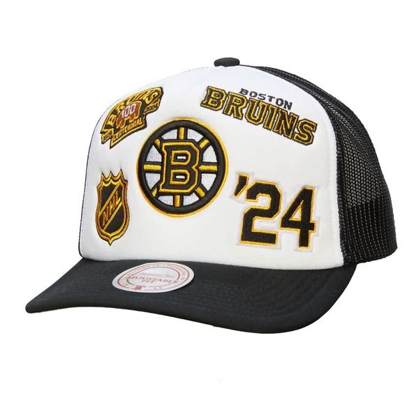 ミッチェルネス メンズ アクセサリー 帽子 Mens Mitchell Ness WhiteBlack Boston Bruins Gridlock Trucker Adjustable Hat Wh