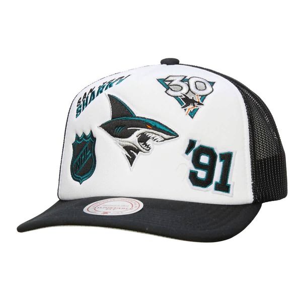 ミッチェルネス メンズ アクセサリー 帽子 Mens Mitchell Ness WhiteBlack San Jose Sharks Gridlock Trucker Adjustable Hat 12,074円