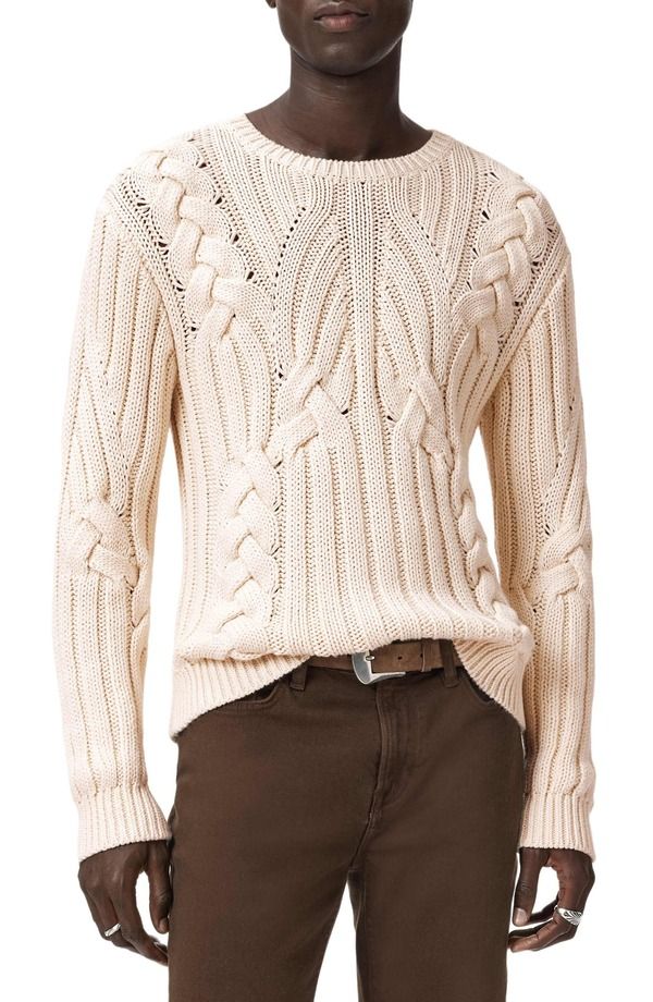 ジョンバルベイトス メンズ アウター パーカー・スウェット クルーネック セーター コットン John Varvatos Dauphine Cabled Cotton Crewneck Sweater