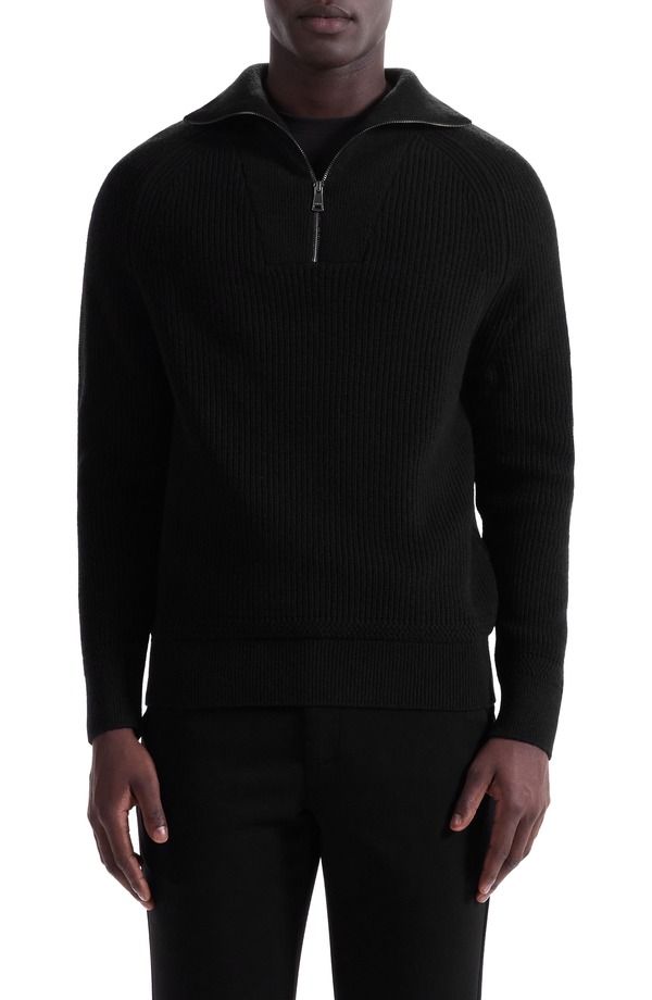 ブガッチ メンズ アウター パーカー・スウェット ハーフジップ ウール コットン Bugatchi Merino Wool Cotton Quarter Zipullover Black ブラック