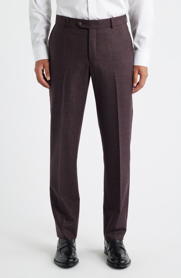 ベール メンズ ボトムス カジュアルパンツ ウール Berle Tick Weave Windowpane Check Virgin Wool Dress Pants Burgundy バーガンディ