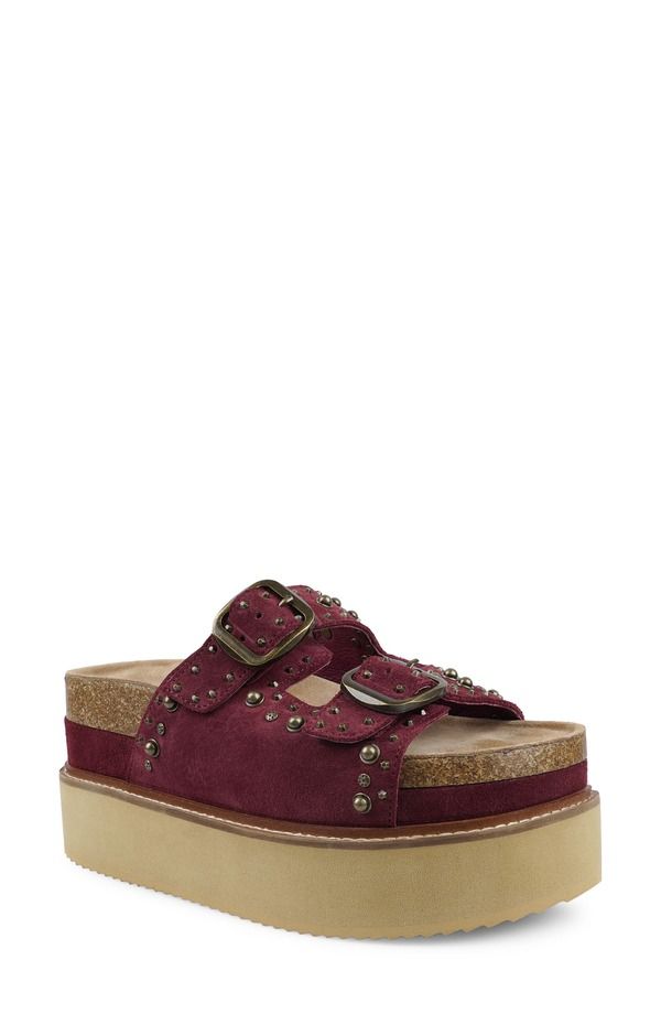 ジジ レディース シューズ ヒール プラットフォーム サンダル ZIGI Studded Platform Sandal Wine Suede ワイン