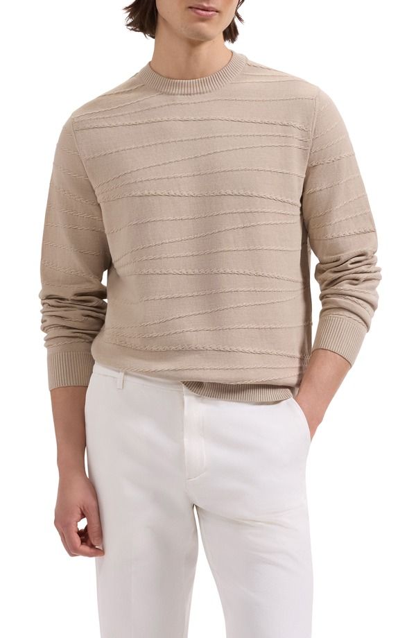 ブガッチ メンズ アウター パーカー・スウェット クルーネック セーター シルク コットン Bugatchi Textured Cotton Silk Crewneck Sweater Sand サン