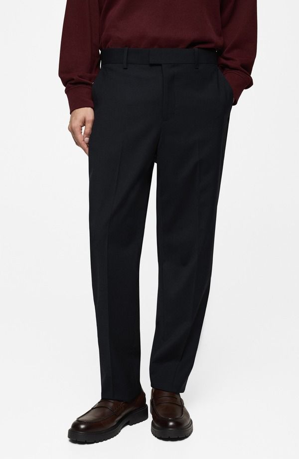 マンゴ メンズ ボトムス カジュアルパンツ レギュラーフィット MANGO Regular Fit Dress Pants Dark Navy ネイビー