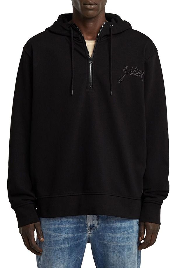 ジースター メンズ アウター パーカー・スウェット ハーフジップ コットン ロゴ GSTAR Script Logorganicotton Blend Quarter Zip Hoodie Dark