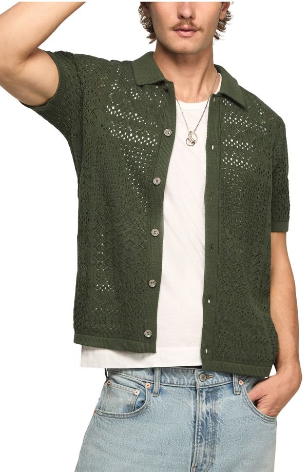 ラッキーブランド メンズ アウター パーカー・スウェット シャツ Lucky Brand Granny Open Stitch ButtonUp Shirt Cilantro
