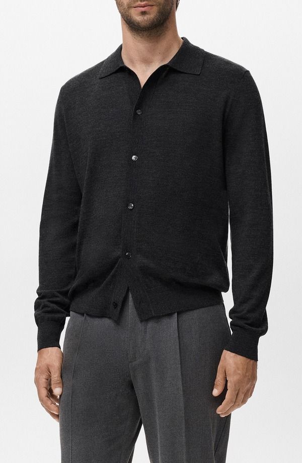 マンゴ メンズ アウター パーカー・スウェット ウール カーディガン MANGO Wool Cardigan Dark Heather Grey グレー