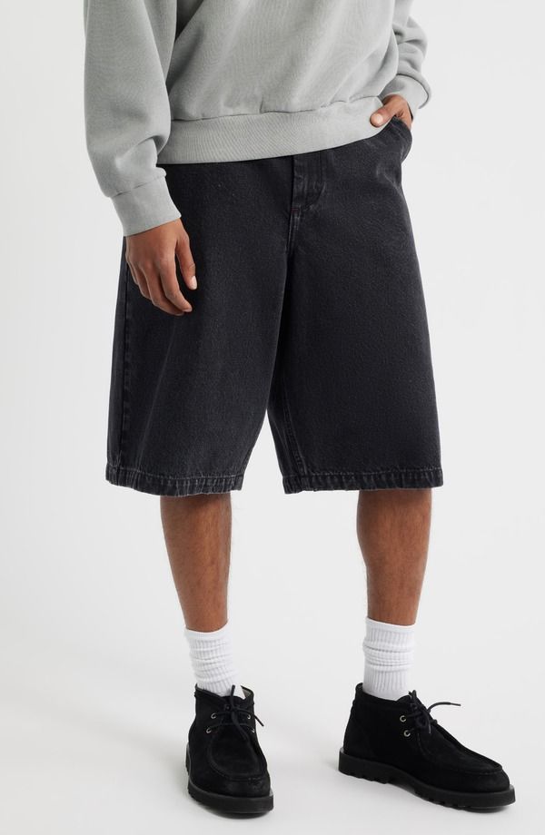 エルウッド メンズ ボトムス デニムパンツ ショートパンツ Elwood Big Baggy Denim Shorts Washed Black ブラック