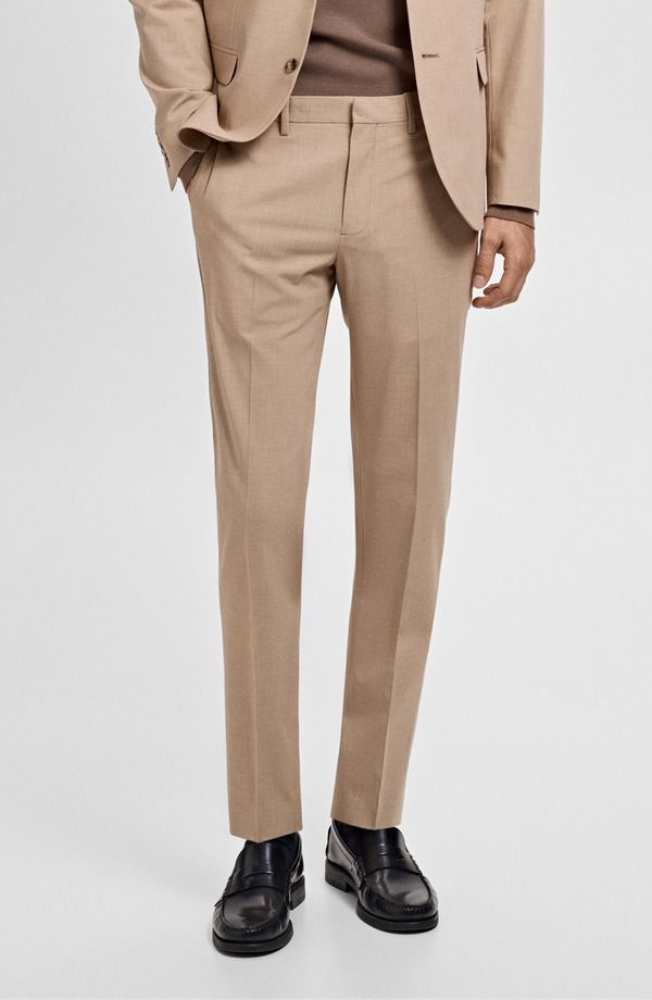 マンゴ メンズ ボトムス カジュアルパンツ スリムフィット MANGO Parislim Fit Suit Pants Beige ベージュ
