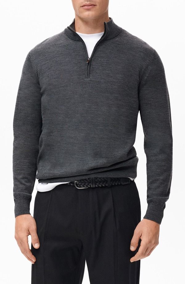 マンゴ メンズ アウター パーカー・スウェット ハーフジップ ウール セーター MANGO Perkins Wool Quarter Zip Sweater Medium Heather Grey グ 21,815円