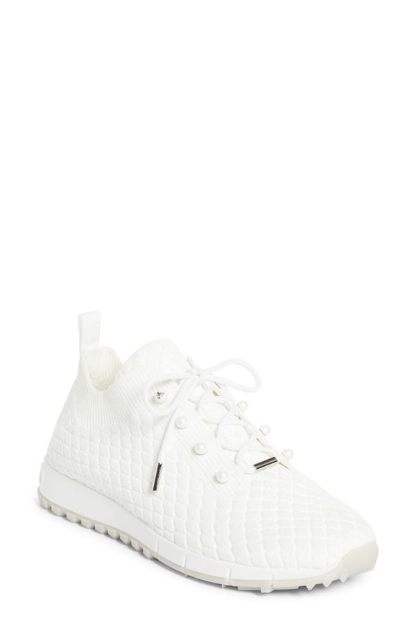 ジミーチュー レディース シューズ スニーカー ニット Jimmy Choo Veles Faux Pearl Knit Sneaker X White ホワイト