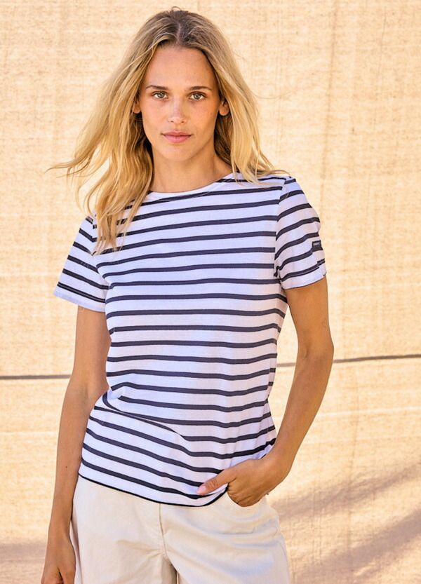 セイントジェームス レディース トップス Tシャツ Saint James ETRILLE II Short Sleeve Breton Stripe Tee WhiteNavy ホワイト