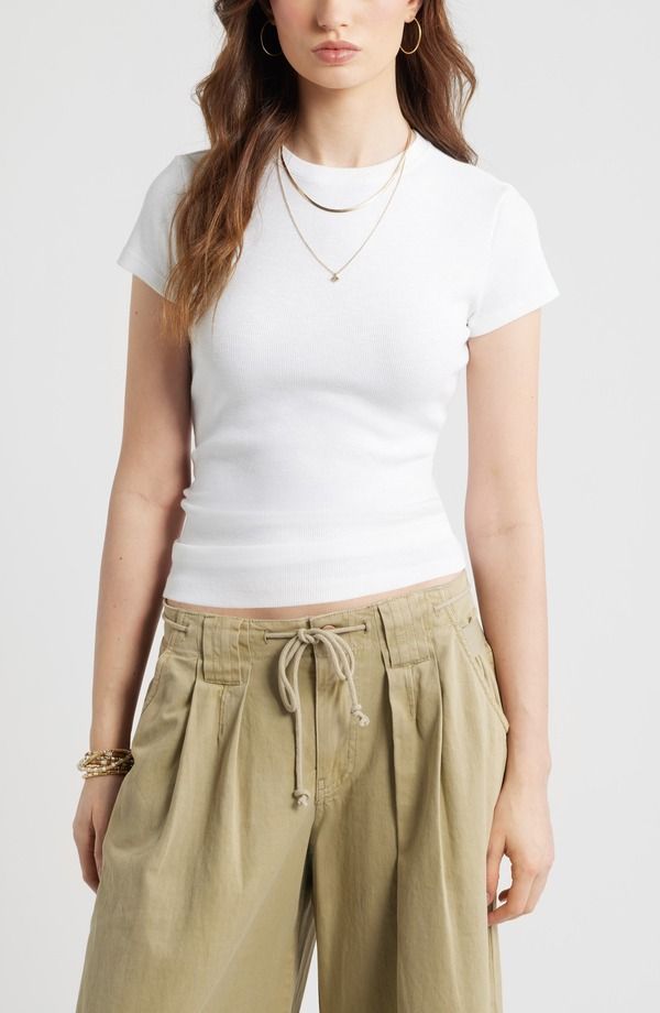 トレジャーアンドボンズ レディース トップス Tシャツ Treasure Bond Tuckable Ribaby Tee White ホワイト