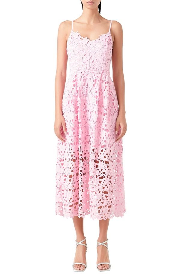 エンドレスローズ レディース トップス ワンピース ミディ レース Endless Rose Lace Spaghetti Strap Midi Dress Pink ピンク
