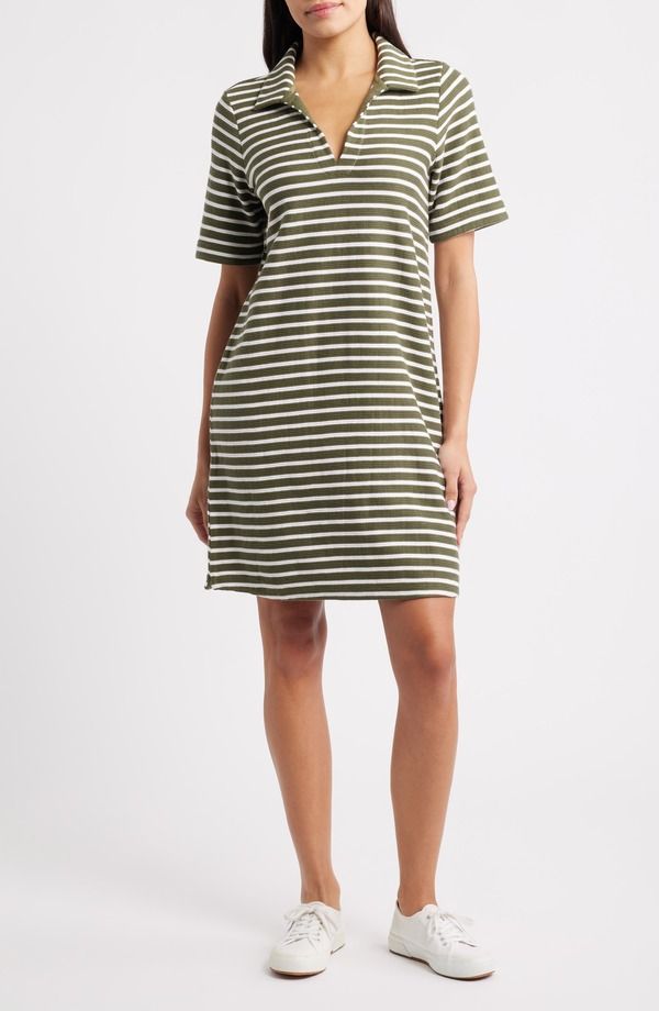 トッミーバハマ レディース トップス ワンピース ポロシャツ Tommy Bahama Waterfront View Stripe Polo Dress Dark Fern ストライプ