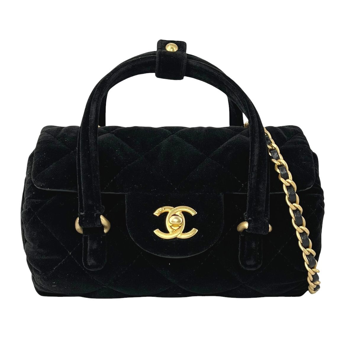 中古】 CHANEL シャネル マトラッセ ミニ ボーリングバッグ ベルベット