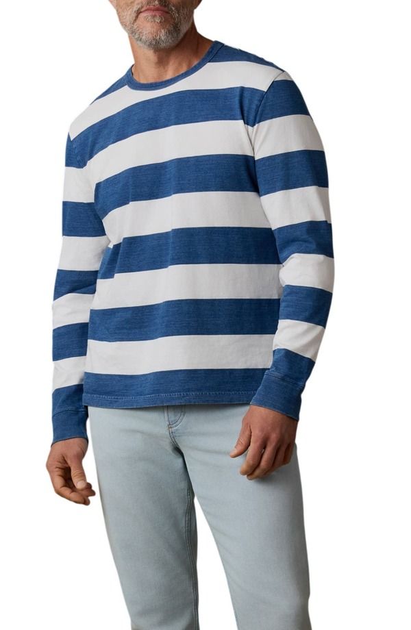 ファレティ メンズ トップス Tシャツ コットン Faherty Stripe Long Sleeve Organicotton TShirt Indigo Marine Stripe インディゴ