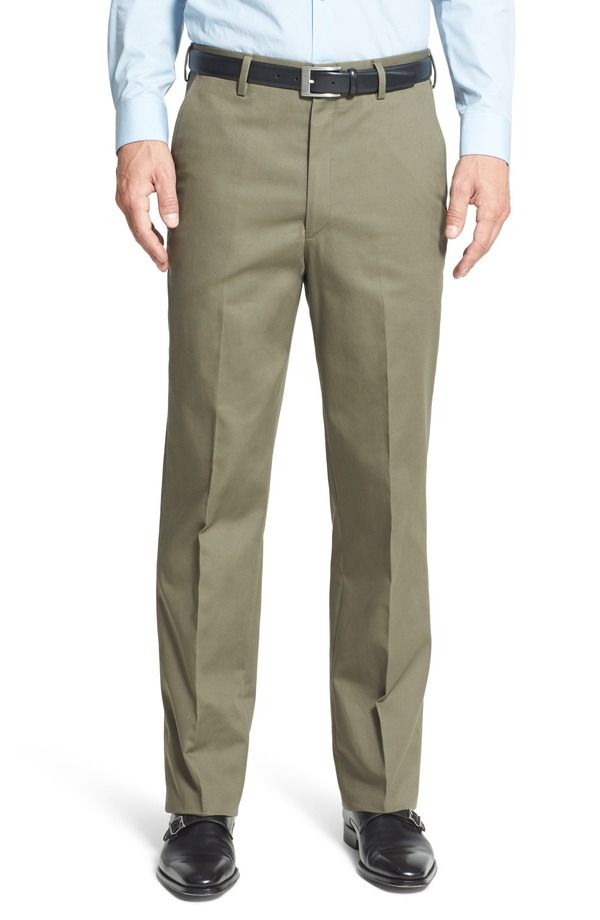 ベール メンズ ボトムス カジュアルパンツ コットン Berle Flat Front Classic Fit Cotton Dress Pants Olive オリーブ