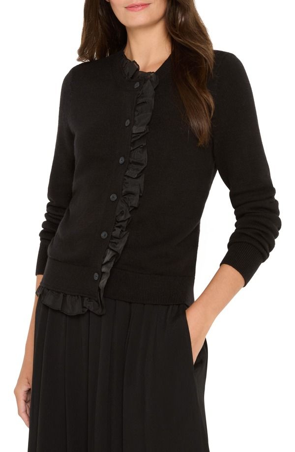 ニックプラスゾーイ レディース アウター パーカー・スウェット フリル カーディガン NICZOE Mixed Media Ruffle Cardigan Black Onyx ブラック