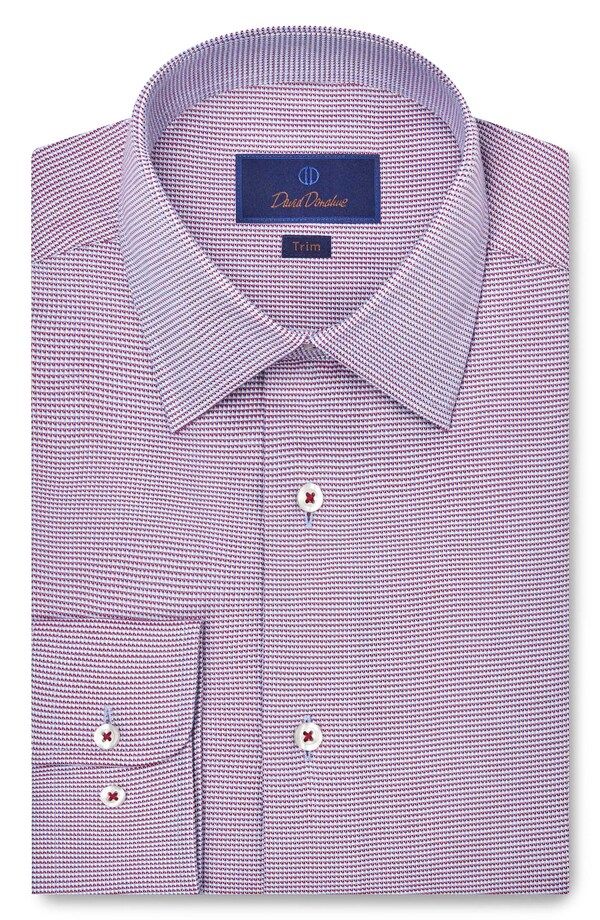デイビッドドナヒュー メンズ トップス シャツ コットン Davidonahue Trim Fit Dobby Micro Check Cotton Dresshirt Merlot Sky チェック