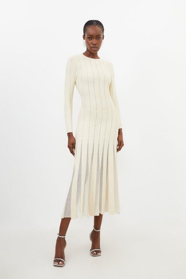 カレンミレン レディース トップス ワンピース ミディ スカート ニット Karen Millen Filament Full Skirt Knit Midi Dress Ivory アイボリー