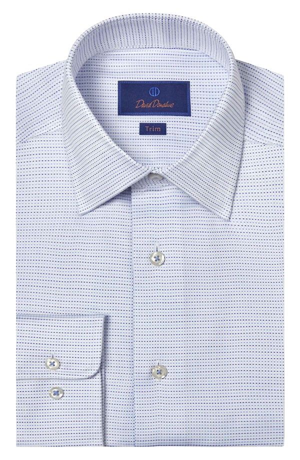 デイビッドドナヒュー メンズ トップス シャツ コットン Davidonahue Trim Fit Microdot Cotton Dobby Dresshirt White Blue ホワイト