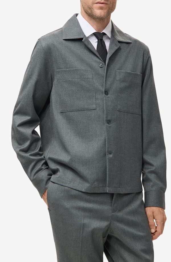 マンゴ メンズ アウター ジャケット・ブルゾン シャツ MANGO Fluid Pocket Overshirt Grey グレー
