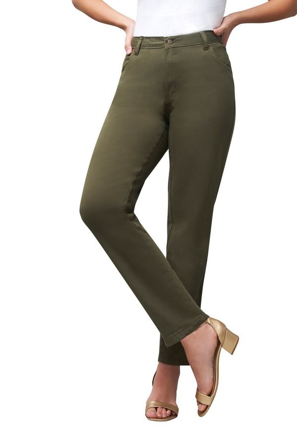 ジェシカロンドン レディース ボトムス デニムパンツ ストレート Jessica London True Fit Stretch Denim Straight Leg Jean Dark Olive
