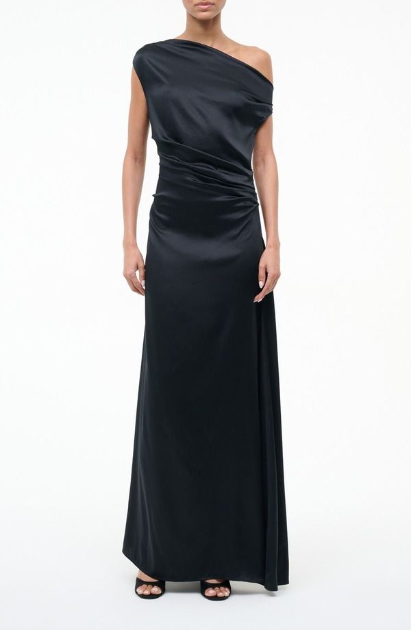 スタウド レディース トップス ワンピース ワンショルダー シルク STAUD Phare OneShoulder Stretch Silk Gown Black ブラック