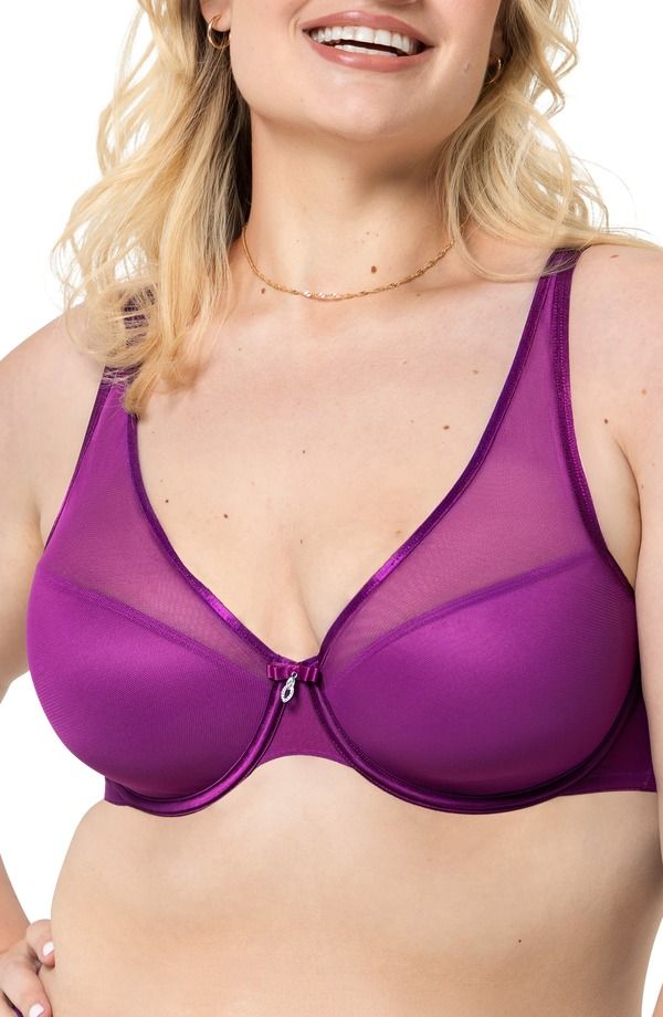 カービークチュール レディース トップス Tシャツ メッシュ シアー Curvy Couture Sheer Mesh Plunge TShirt Bra Berry Bliss