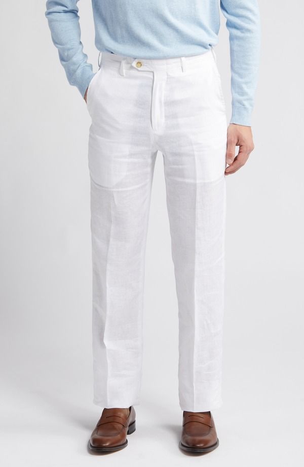 ベール メンズ ボトムス カジュアルパンツ リネン Berle Mens Flat Front Linen Dress Pants White ホワイト