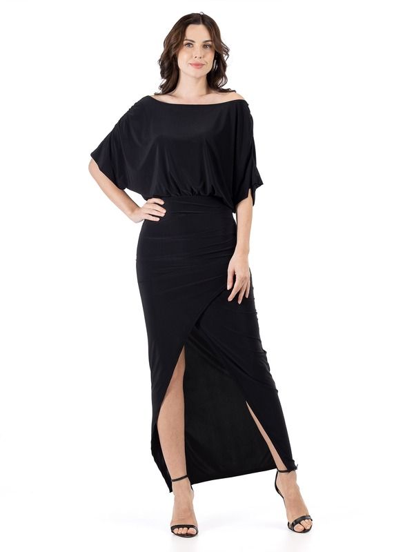 24 セブンコンフォート レディース トップス ワンピース マキシ 24seven Comfort Apparel Boat Neck Batwing Sleeve Slit Maxi Dress B