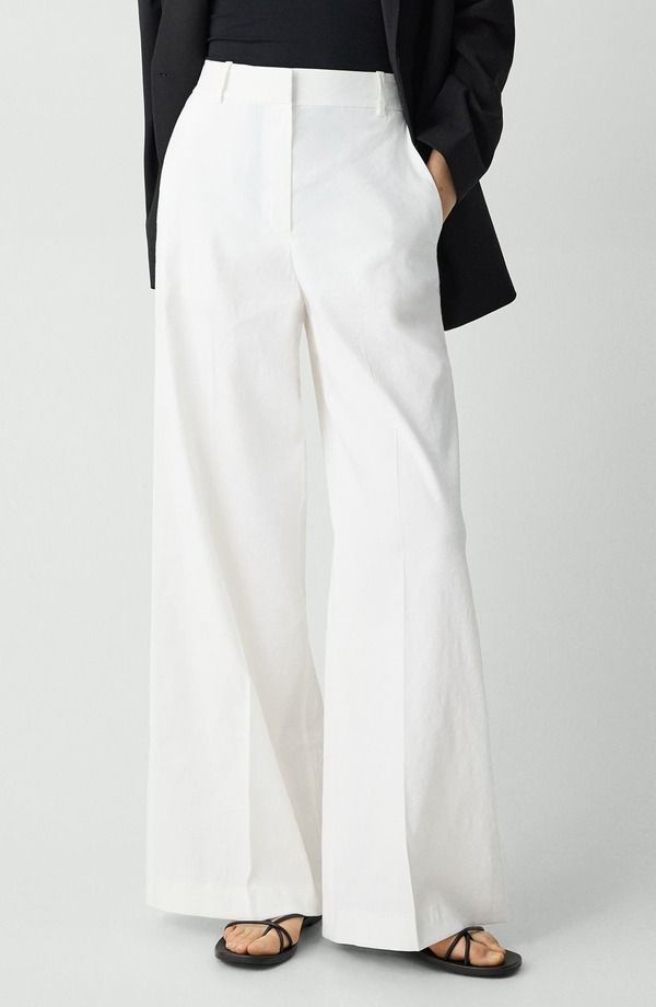 セオリー レディース ボトムス レギンス ワイドレッグ パンツ リネン Theory Linen Blend Wide Leg Pants White ホワイト