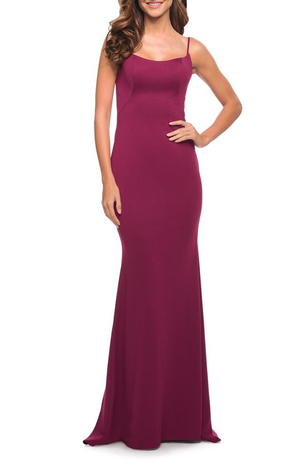 ラフェム レディース トップス ワンピース ジャージー La Femme Simplelegant Long Jersey Dress with Scoop Neck Burgundy バーガンディ
