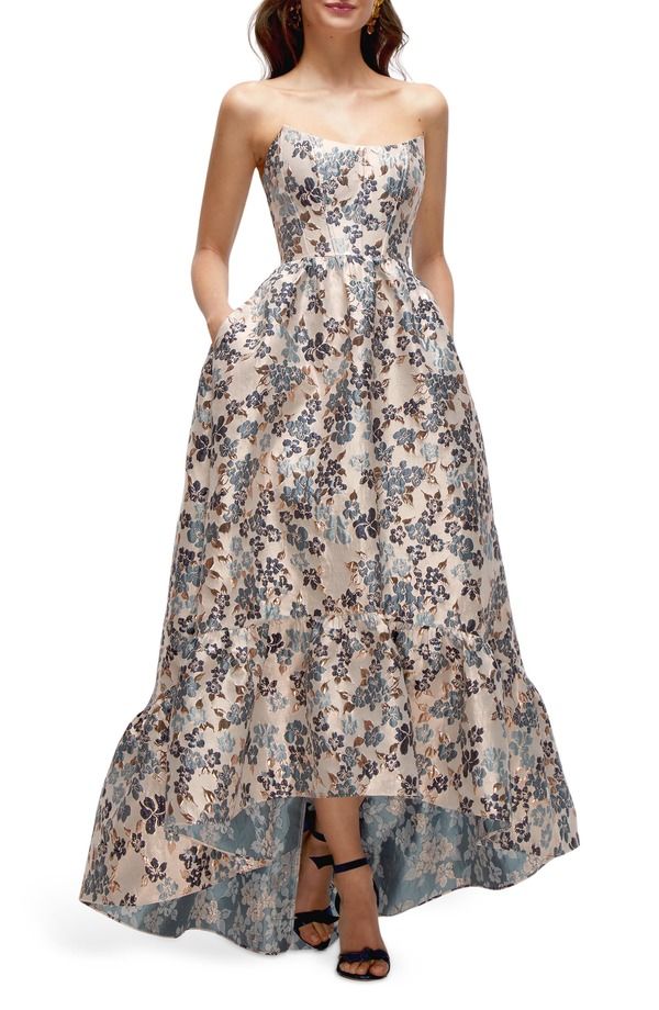 ドレッシーコレクション レディース トップス ワンピース フラワー柄 フラワー Dessy Collection Floral Brocade HighLow Gown Indigo Midnight