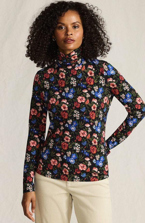 ランズエンド レディース トップス シャツ タートルネック ジャージー Lands End Lightweight Jersey Long Sleeve Turtleneck Black Multi 11,610円