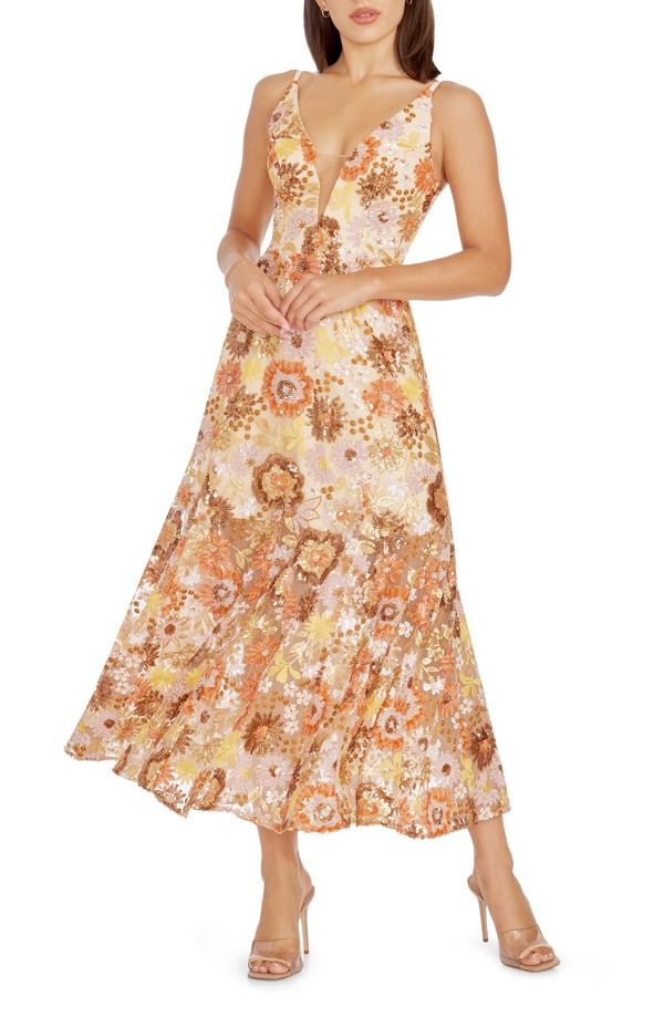 ドレスザポプレーション レディース トップス ワンピース フラワー柄 ミディ スパンコール フラワー Dress the Population Sierra Floral Sequin Midi Co