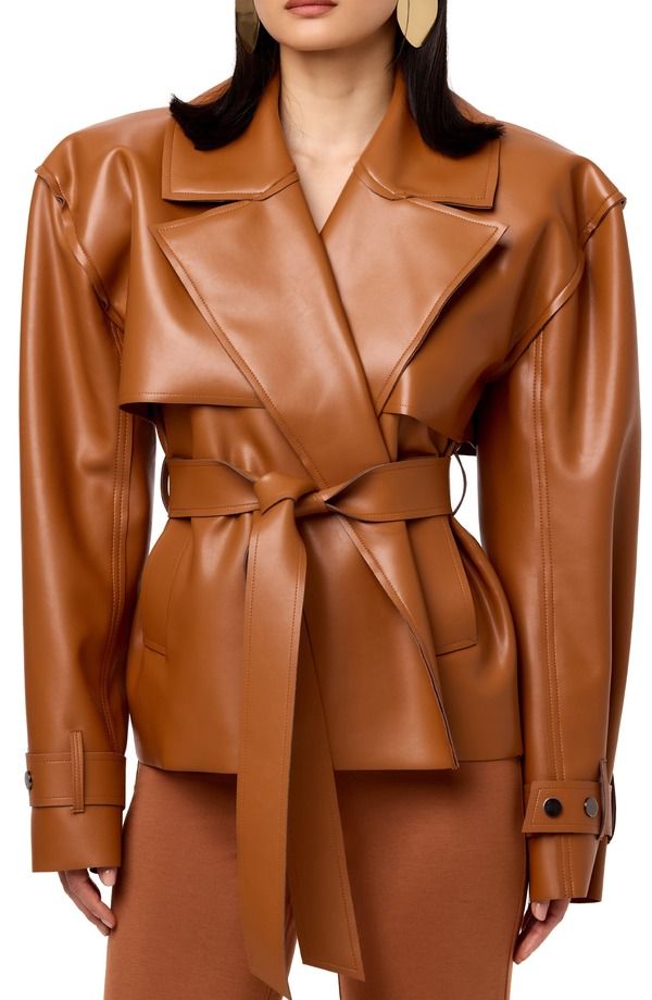 ネイキッドワードローブ レディース アウター ジャケット・ブルゾン コート レザー フェイクレザー Naked Wardrobe Faux Leather Crop Trench Coat Camel