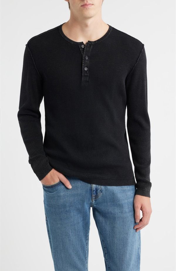 ショット ニューヨーク メンズ アウター パーカー・スウェット セーター コットン Schott NYC Stonewash Cotton Henley Sweater Black ブラック