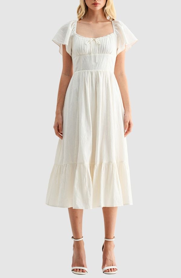 オールインフボール レディース トップス ワンピース フラワー柄 フラワー All in Favor Floral Flutter Sleeve Sundress Off White オフホワイト