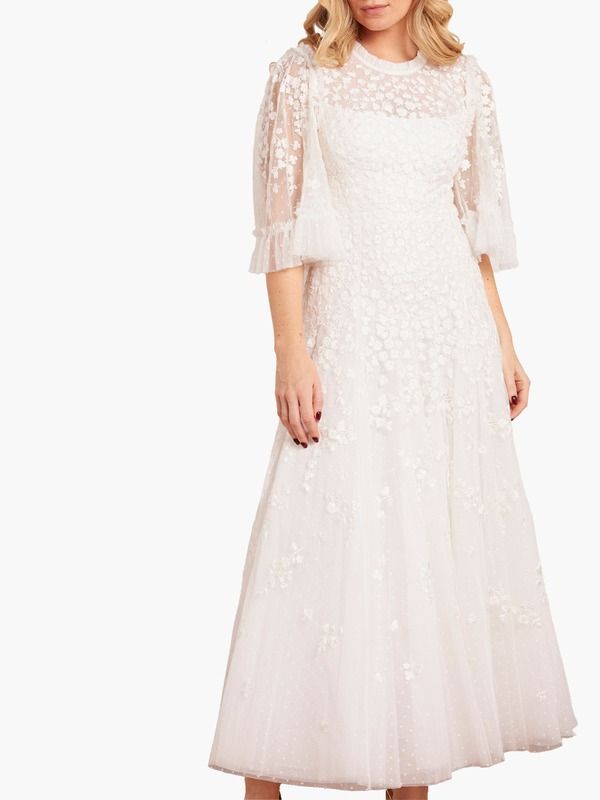 ニードルアンドスレッド レディース トップス ワンピース アンクル Needle Thread Scatter Blossom Round Neck Ankle Gown Swan White ホワイ