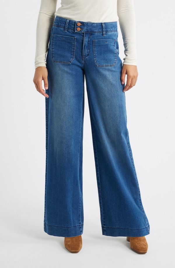 ウィットウィズダム レディース ボトムス デニムパンツ ワイドレッグ ハイウエスト ジーンズ Wit Wisdom Patch Pocket High Waist Wide Leg Jeans Blu