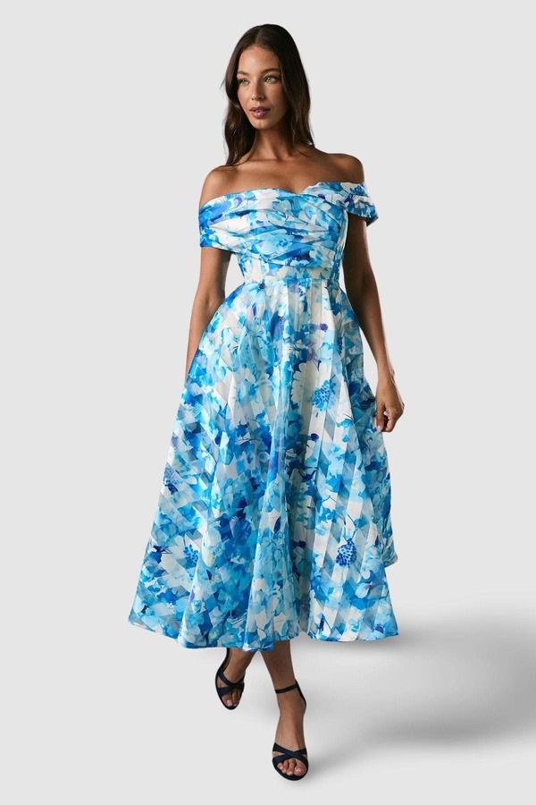 コースト レディース トップス ワンピース フラワー柄 ミディ オフショルダー フラワー Coast OffShoulder Floral Statement Midi Dress Blue ブルー