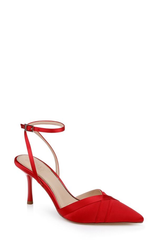 ジュウェルダグレイミシュカ レディース シューズ ヒール アンクル Jewel Badgley Mischka Parklyn Ankle Strapointed Toe Pump Red Satin