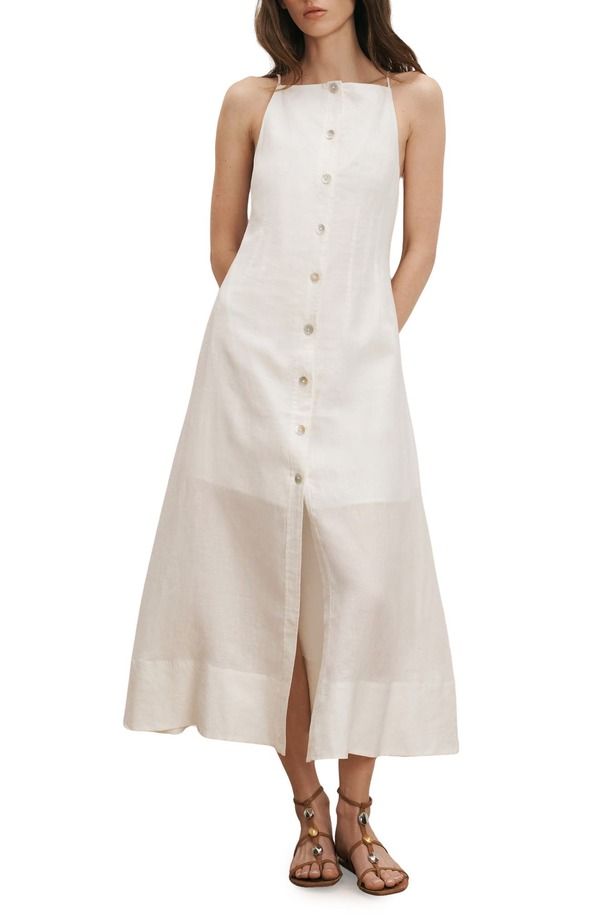 ヴェロニカ ベアード レディース トップス ワンピース ミディ リネン Veronica Beard Georges Linen ButtonUp Midi Sundress White ホワイト